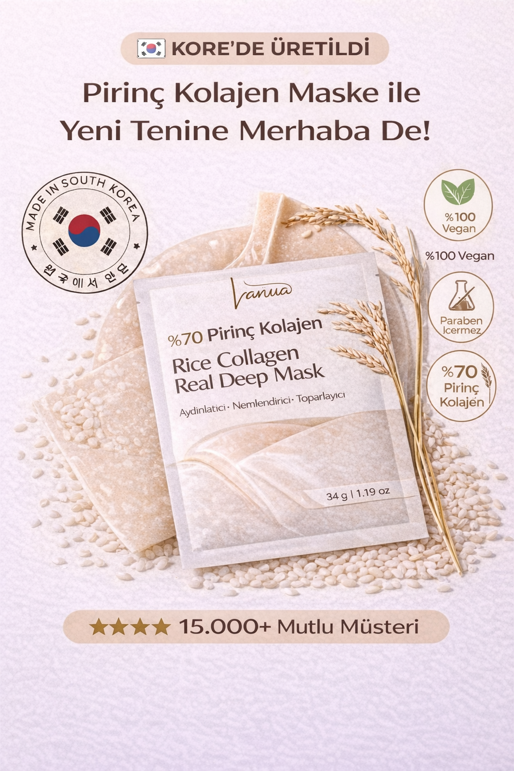 Pirinç Özlü Işıltı Veren Kolajen Maske