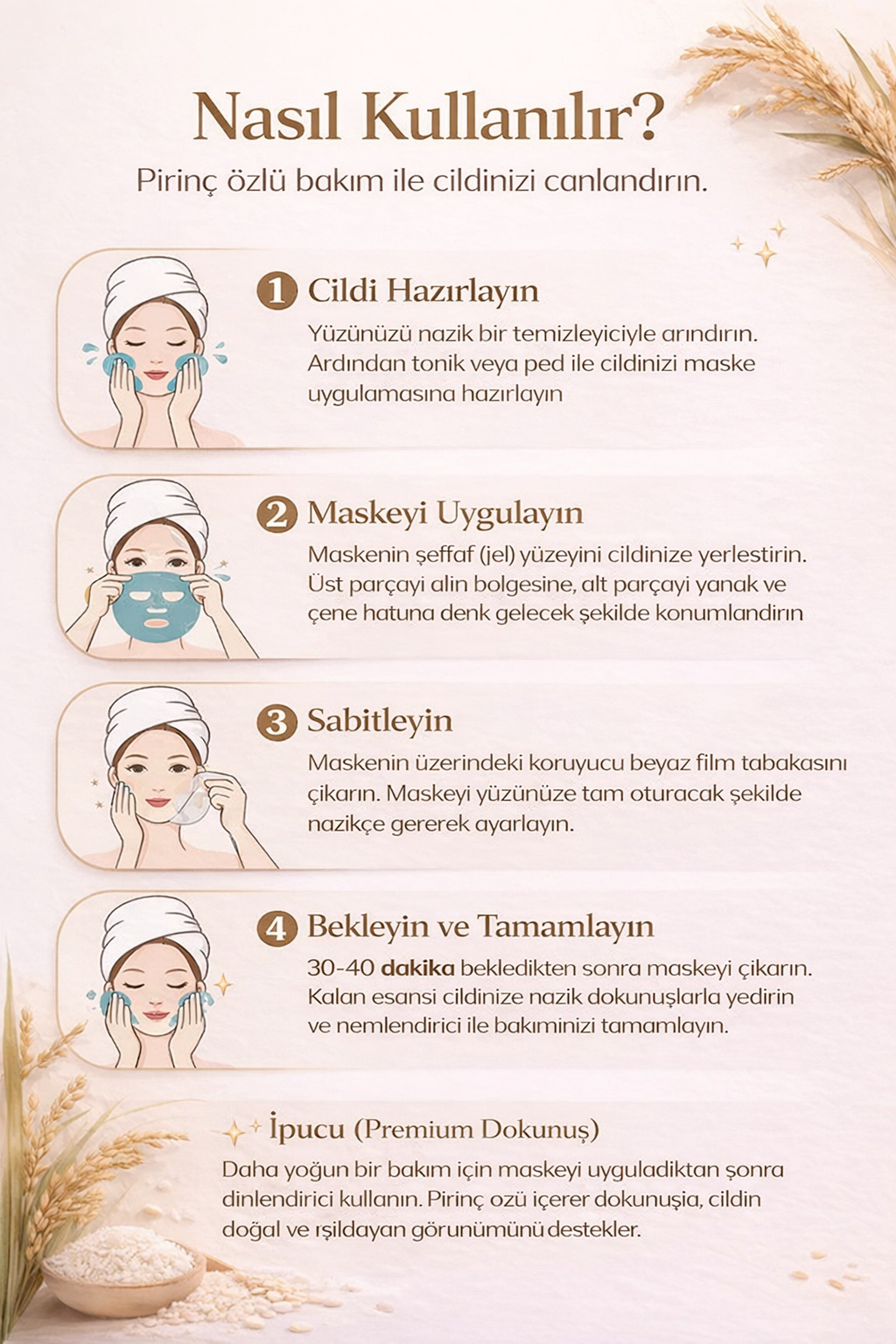 Pirinç Özlü Işıltı Veren Kolajen Maske